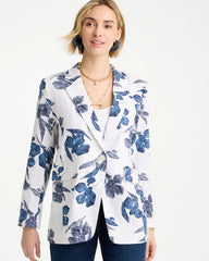 Chico's Discount - Linen Printed Piped Boyfriend Blazer