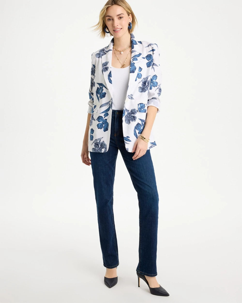 Chico's Discount - Linen Printed Piped Boyfriend Blazer