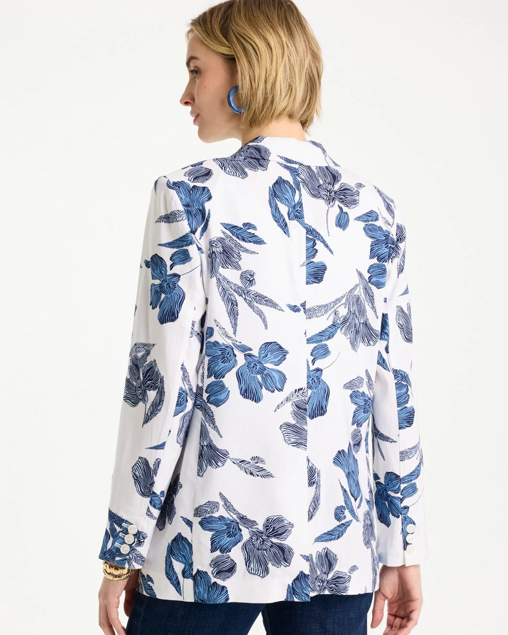 Chico's Discount - Linen Printed Piped Boyfriend Blazer