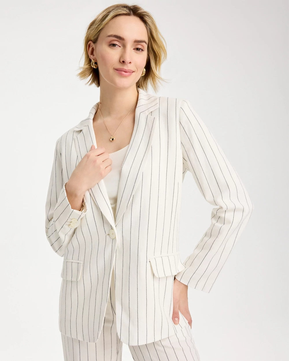 Chico's On Sale - Linen-Blend Striped Boyfriend Blazer