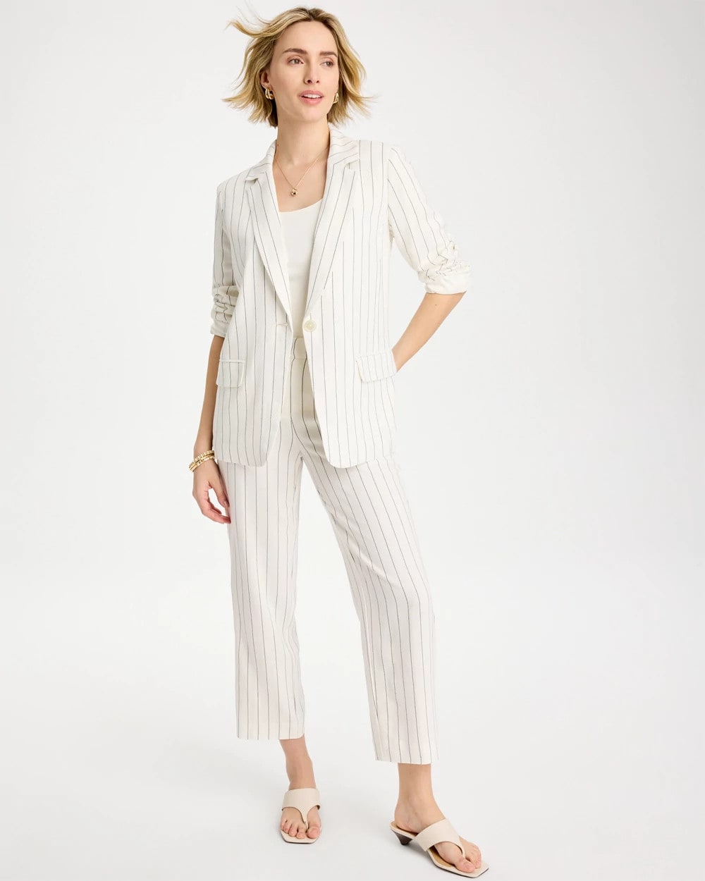 Chico's On Sale - Linen-Blend Striped Boyfriend Blazer