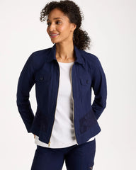 Chico's / Poplin Cotton Lace Peplum Jacket
