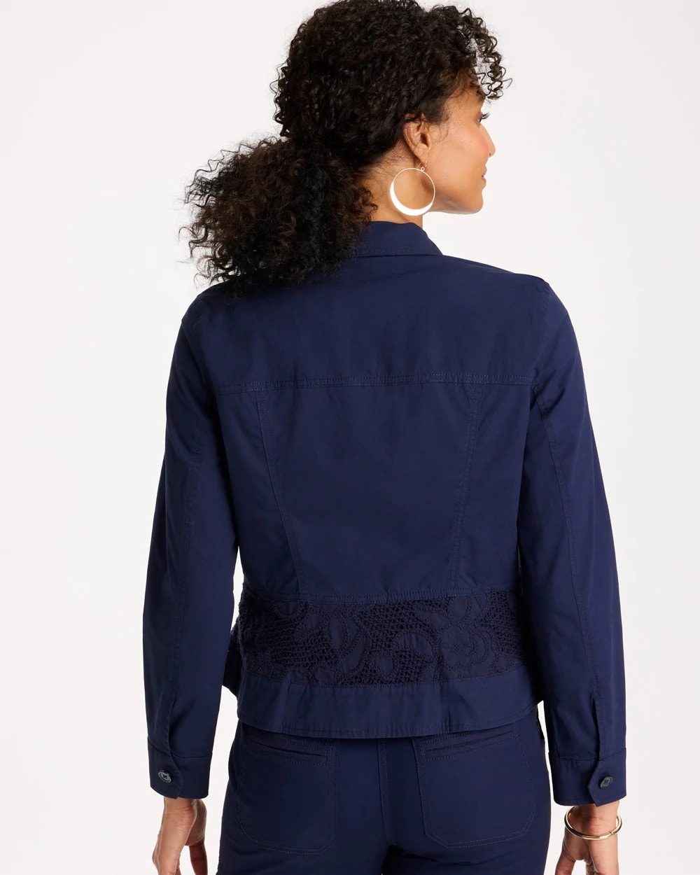 Chico's / Poplin Cotton Lace Peplum Jacket