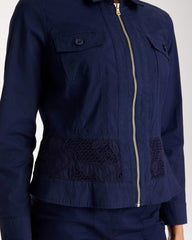Chico's / Poplin Cotton Lace Peplum Jacket