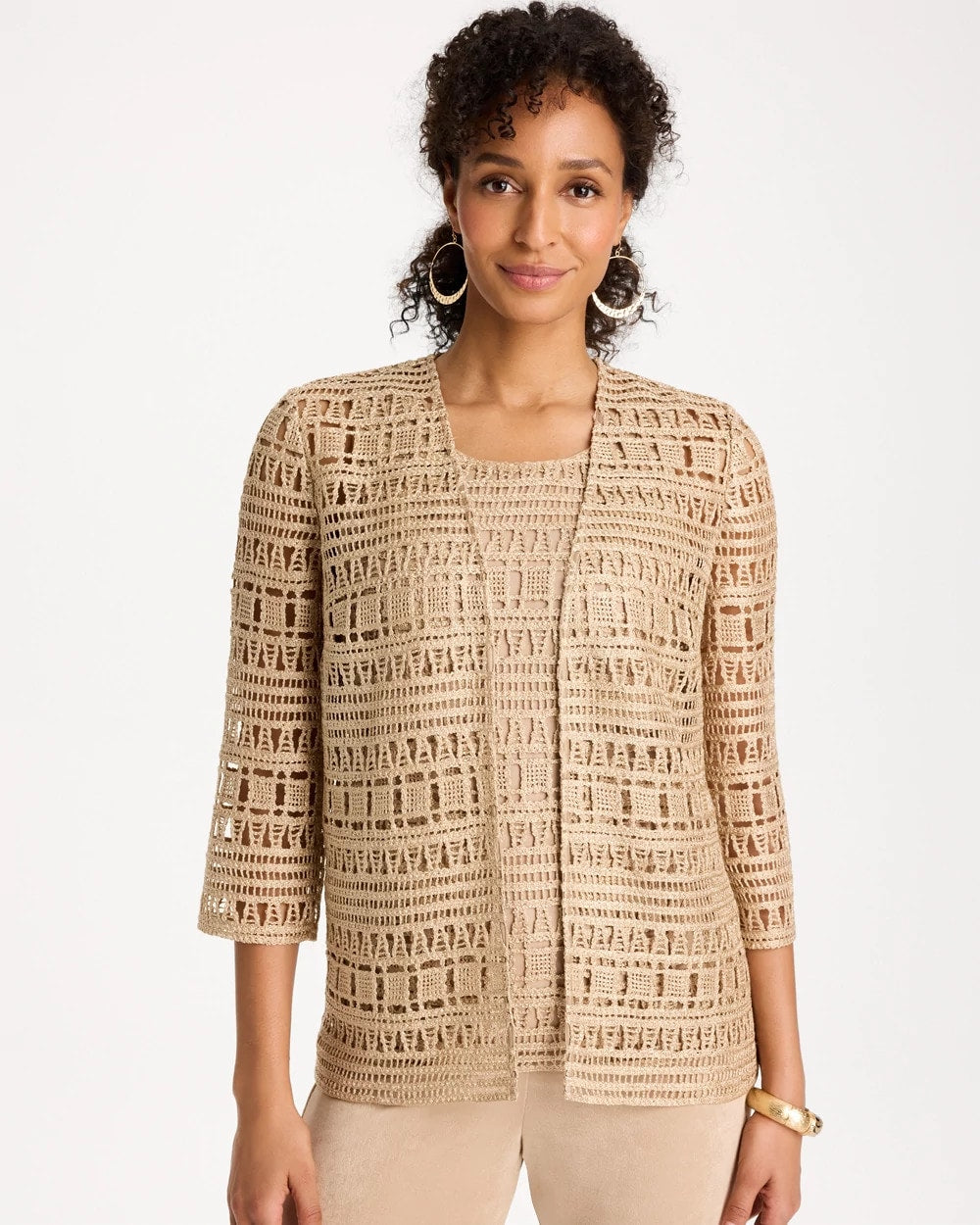 Chico's Outlet - Travelers™ Metallic Crochet Cardigan