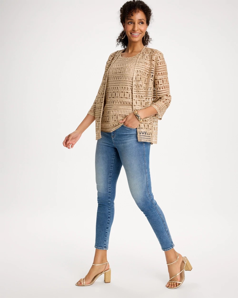 Chico's Outlet - Travelers™ Metallic Crochet Cardigan