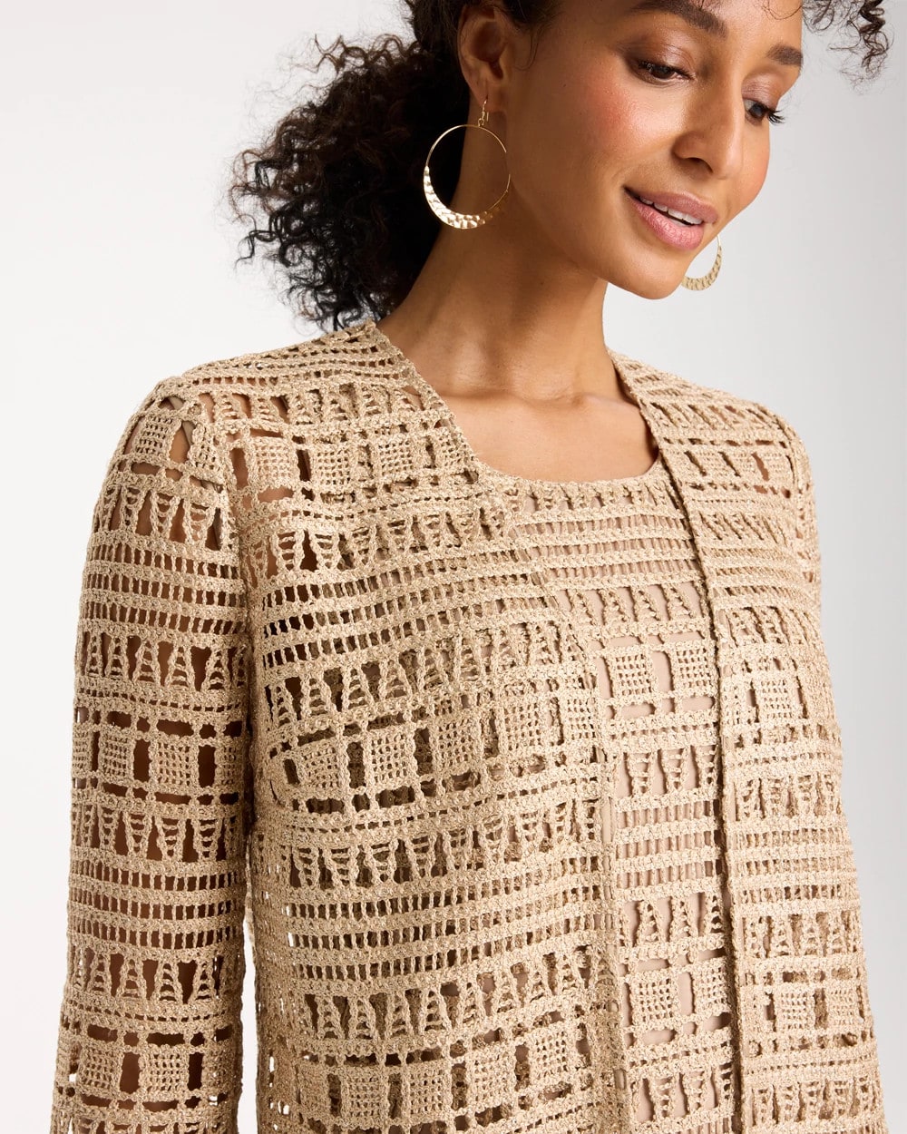 Chico's Outlet - Travelers™ Metallic Crochet Cardigan