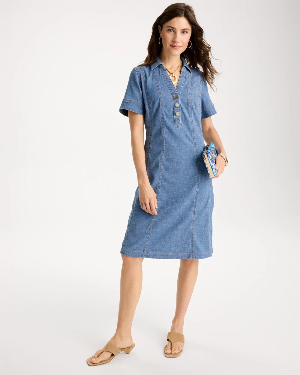 Chico's Sale - Soft-Stretch Hemp Denim Shirtdress