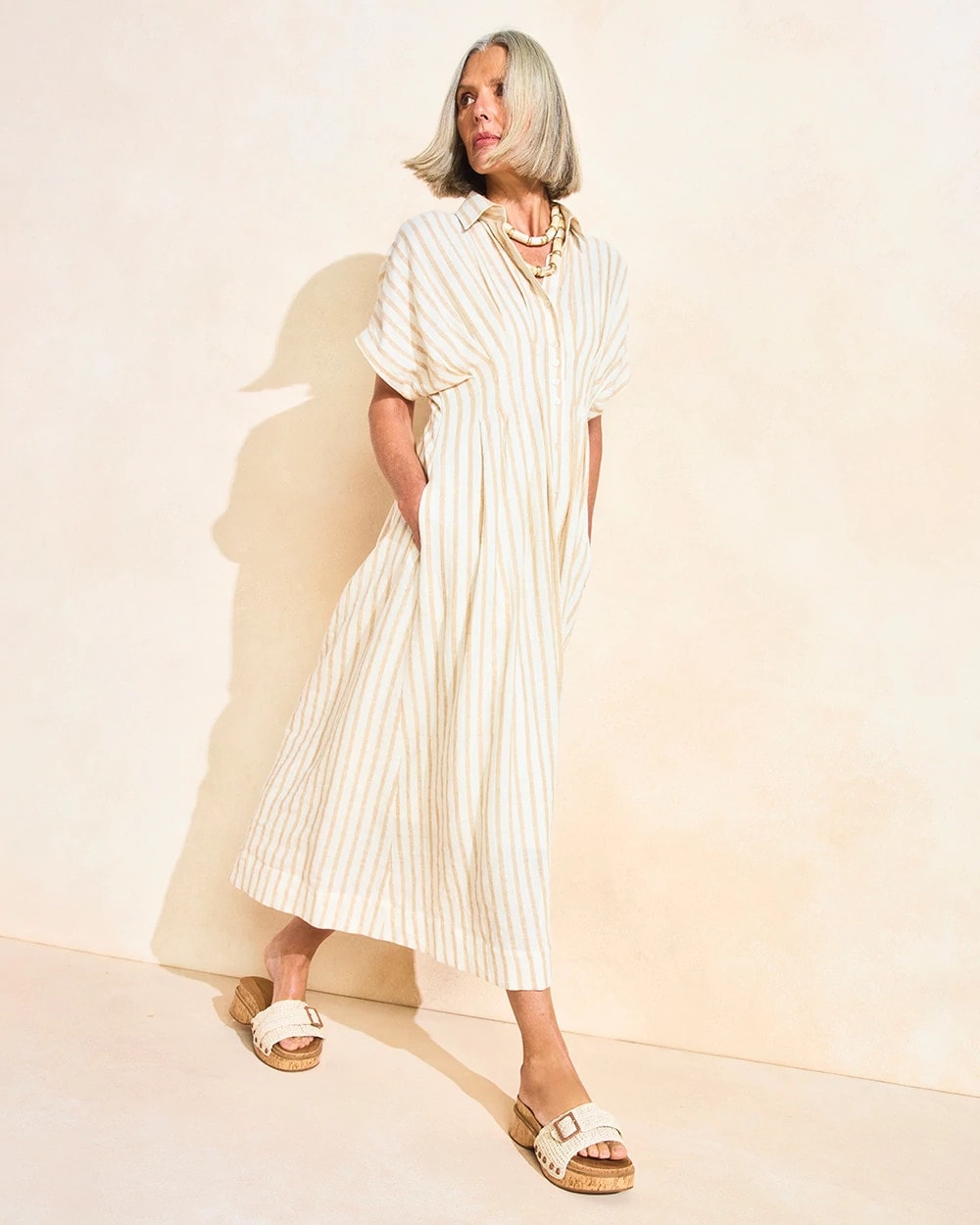 Chico's For Sale - Linen-Blend Metallic Striped Dress