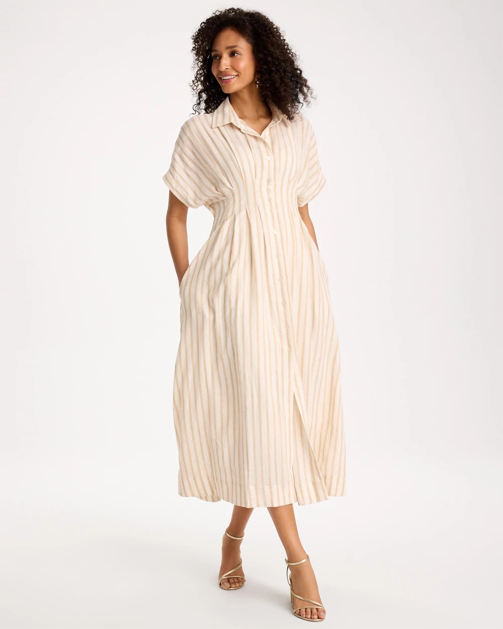 Chico's For Sale - Linen-Blend Metallic Striped Dress