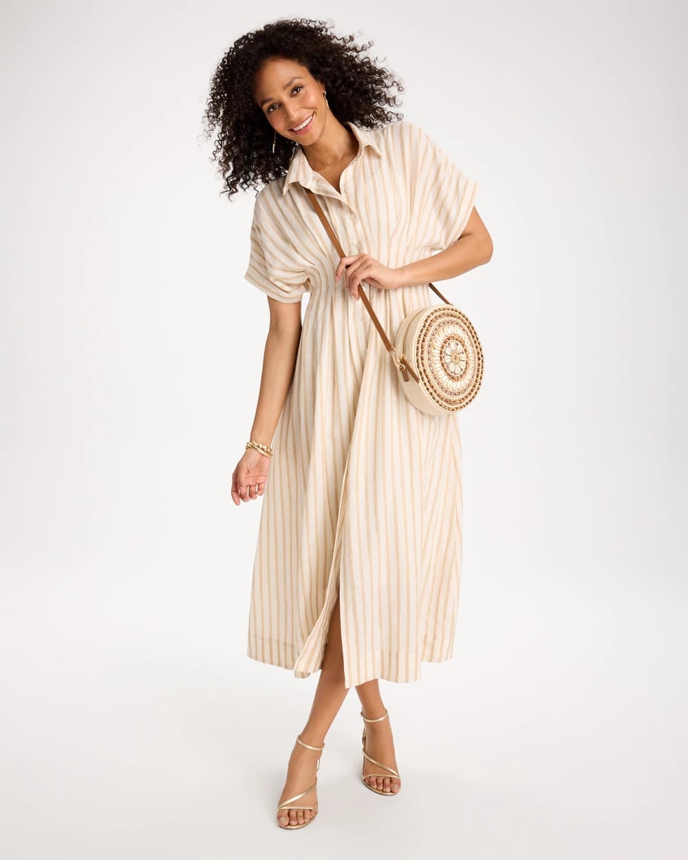 Chico's For Sale - Linen-Blend Metallic Striped Dress