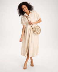 Chico's For Sale - Linen-Blend Metallic Striped Dress