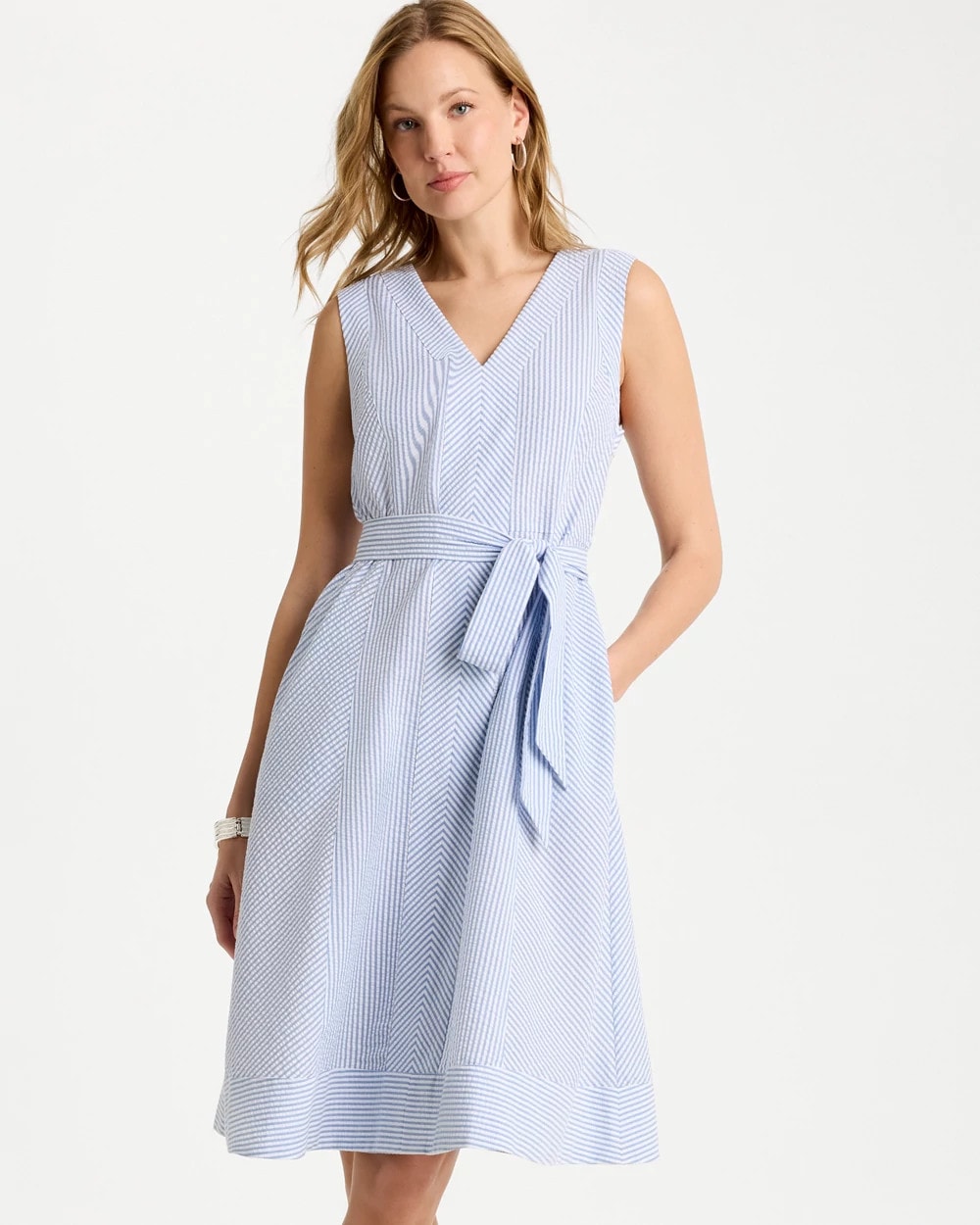 Chico's Outlet - Seersucker V-Neck Sleeveless Dress