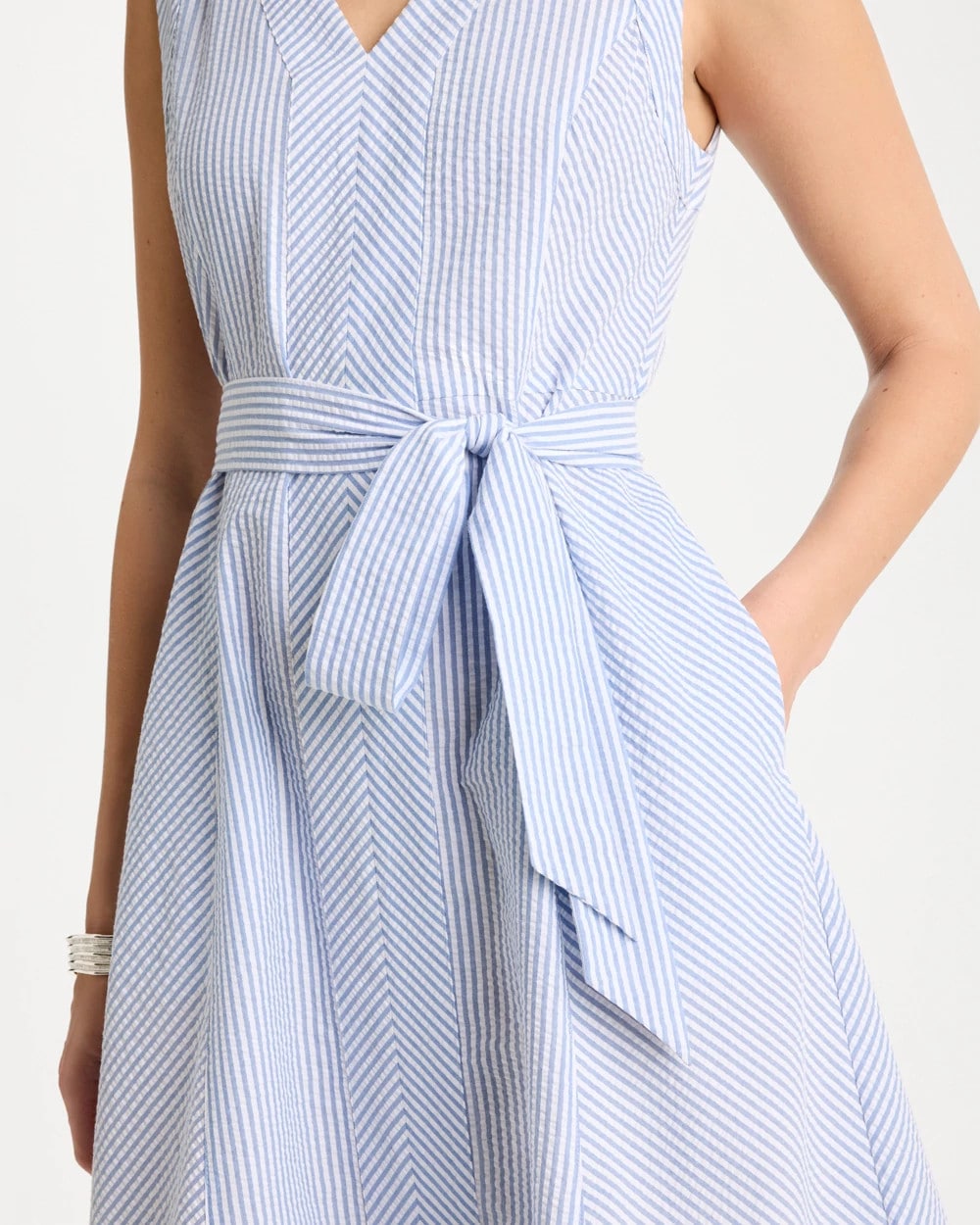 Chico's Outlet - Seersucker V-Neck Sleeveless Dress