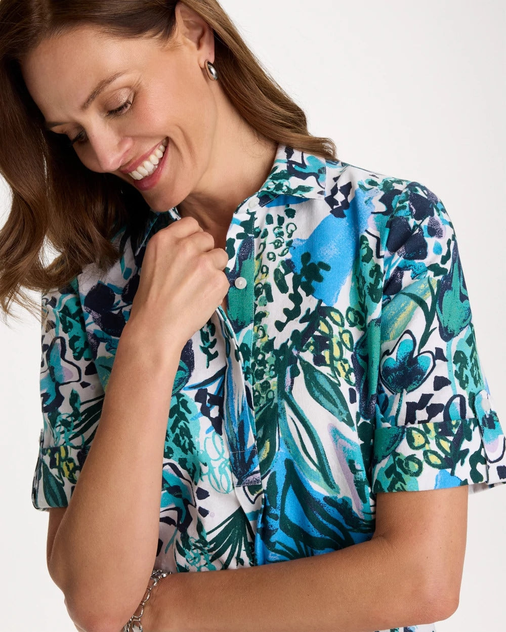 Chico's Sale - Floral Linen-Cotton Popover Dress
