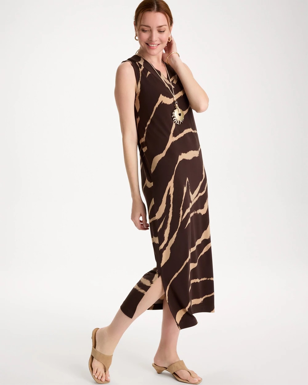 Chico's Outlet - Travelers™ Zebra Double V-Neck Maxi Dress