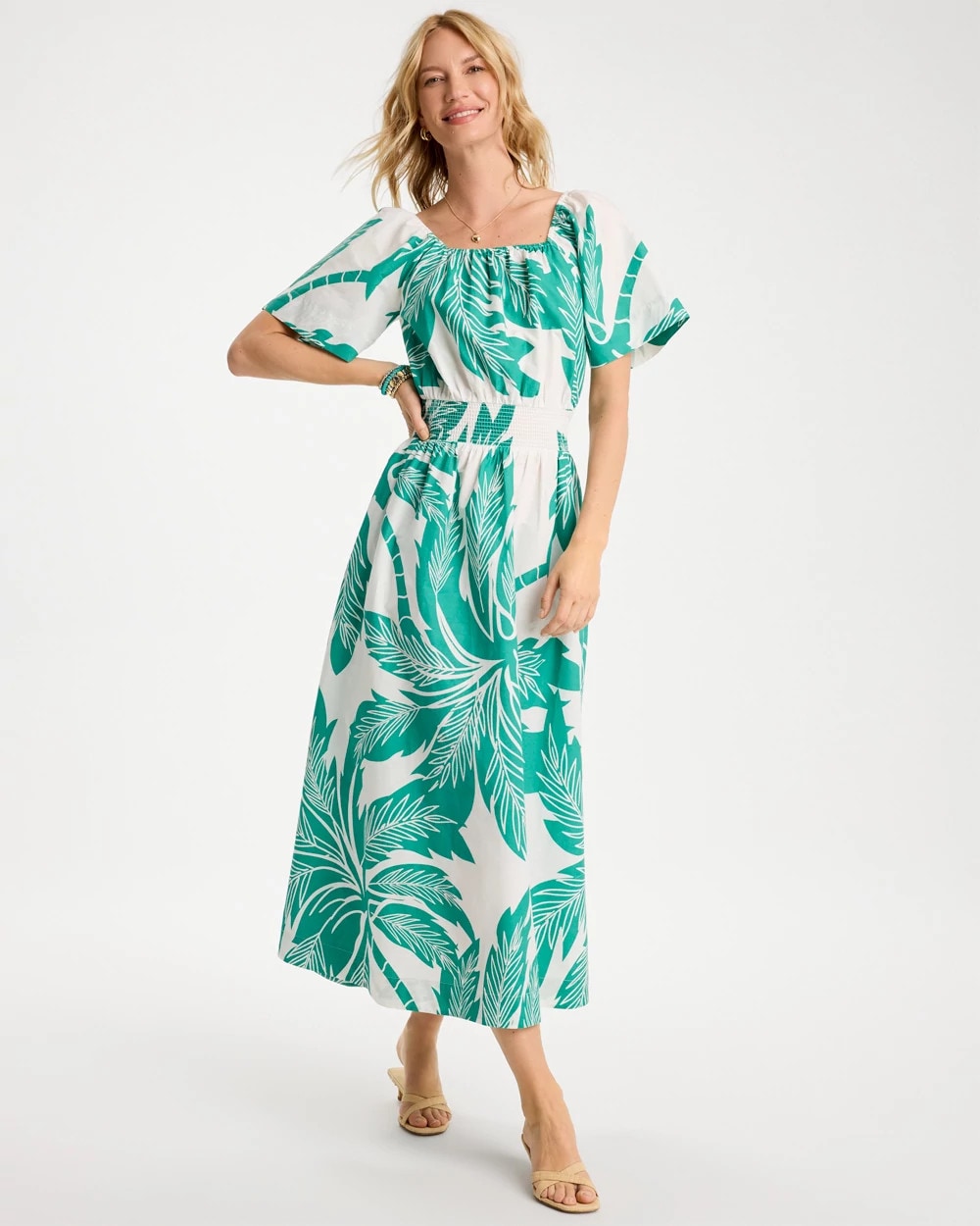 Chico's US - Poplin Cotton Off-Shoulder Printed Dress