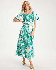 Chico's US - Poplin Cotton Off-Shoulder Printed Dress