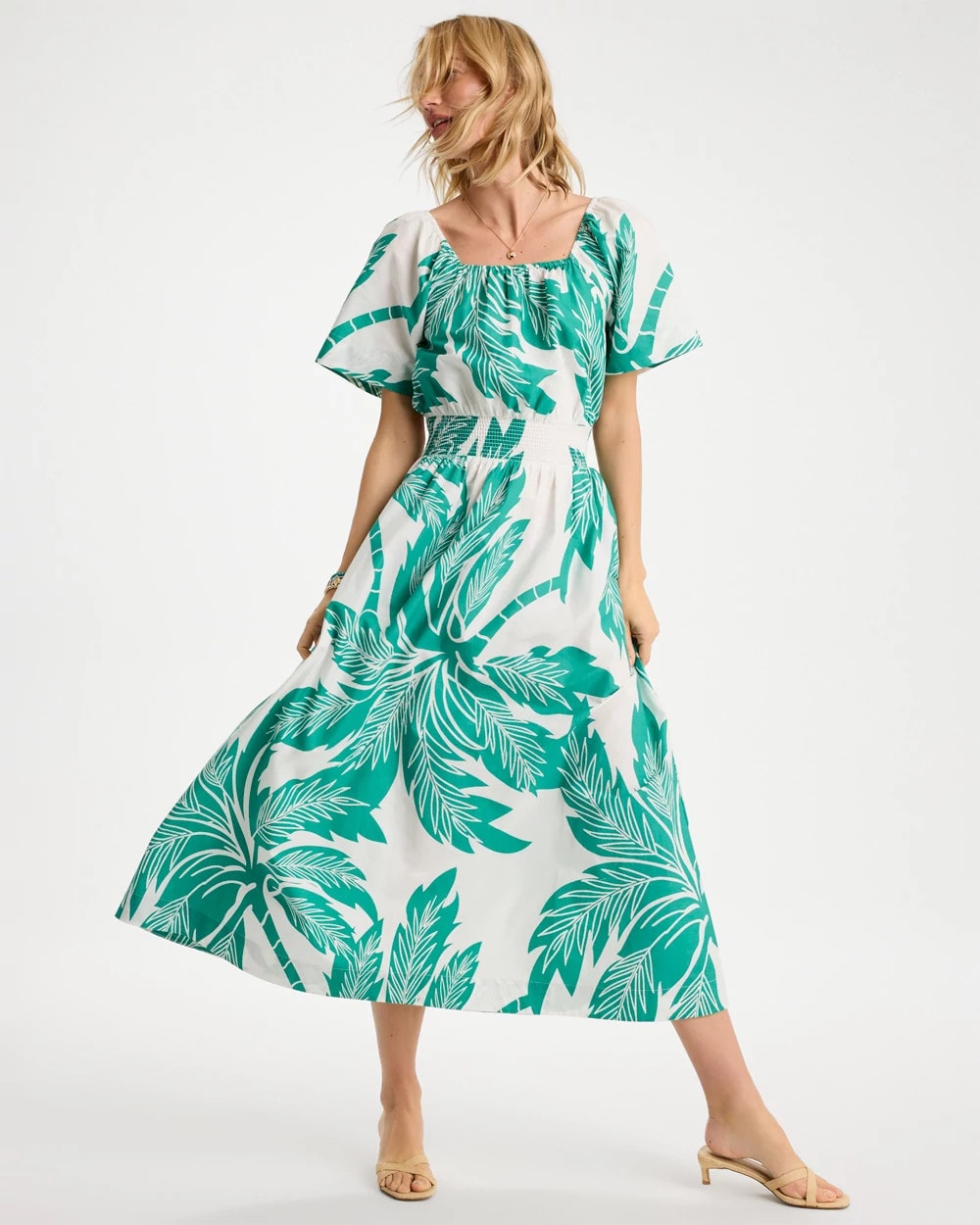 Chico's US - Poplin Cotton Off-Shoulder Printed Dress