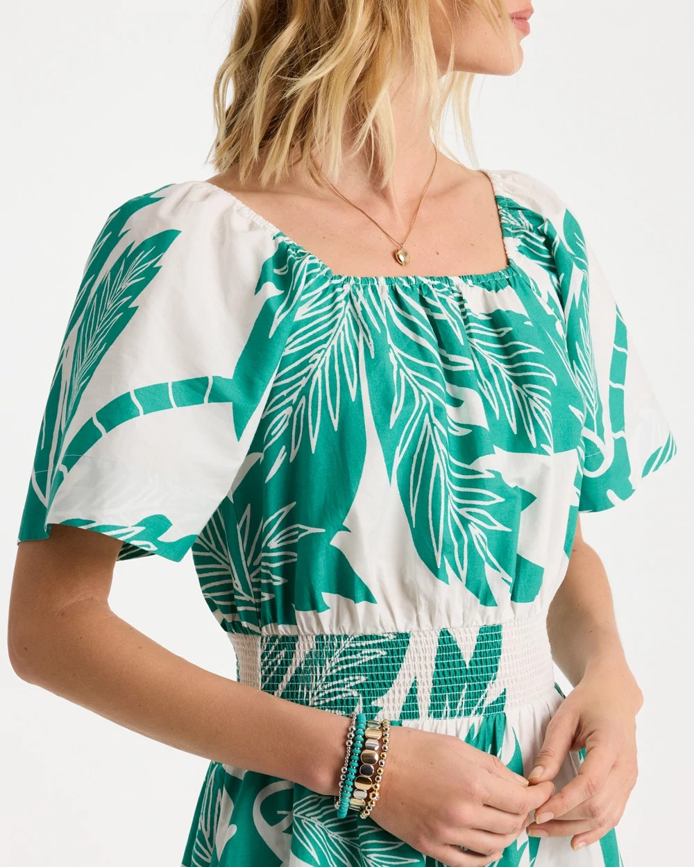 Chico's US - Poplin Cotton Off-Shoulder Printed Dress