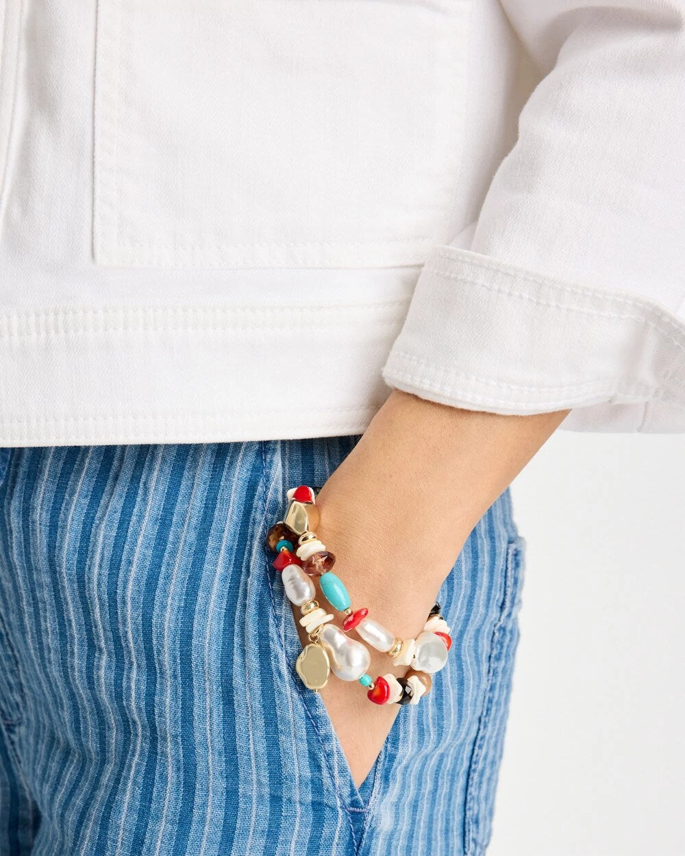 Chico's Sale - Set of Two Pearl Beaded Stretch Bracelets