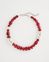 Chico's Red Resin Pearlescent Short Necklace