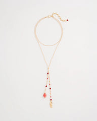 Chico's / Coral Genuine Stone Y-Pendant Necklace