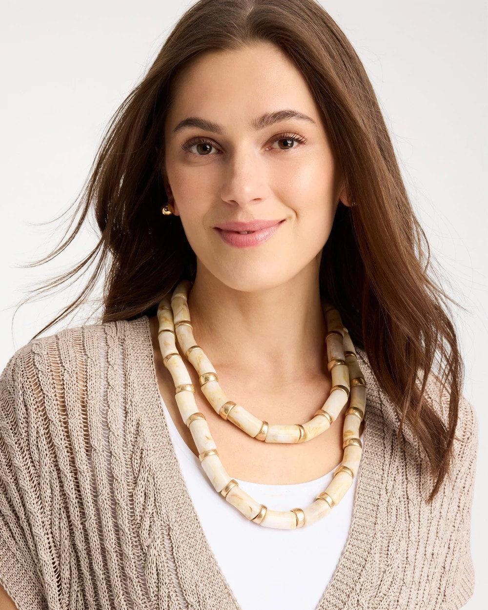 Chico's Discount - White Beaded Double-Strand Necklace