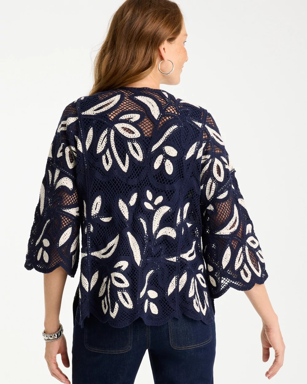 Chico's Sale - Woven Crochet Lace Contrast Kimono