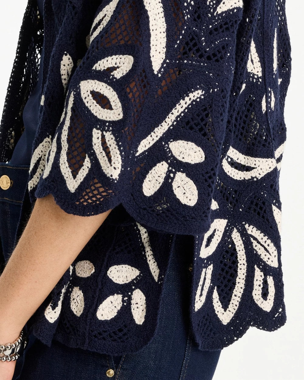 Chico's Sale - Woven Crochet Lace Contrast Kimono