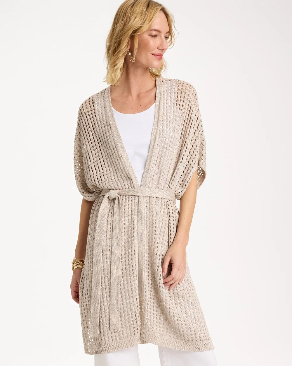 Chico's Outlet - Crochet Knit Belted Ruana