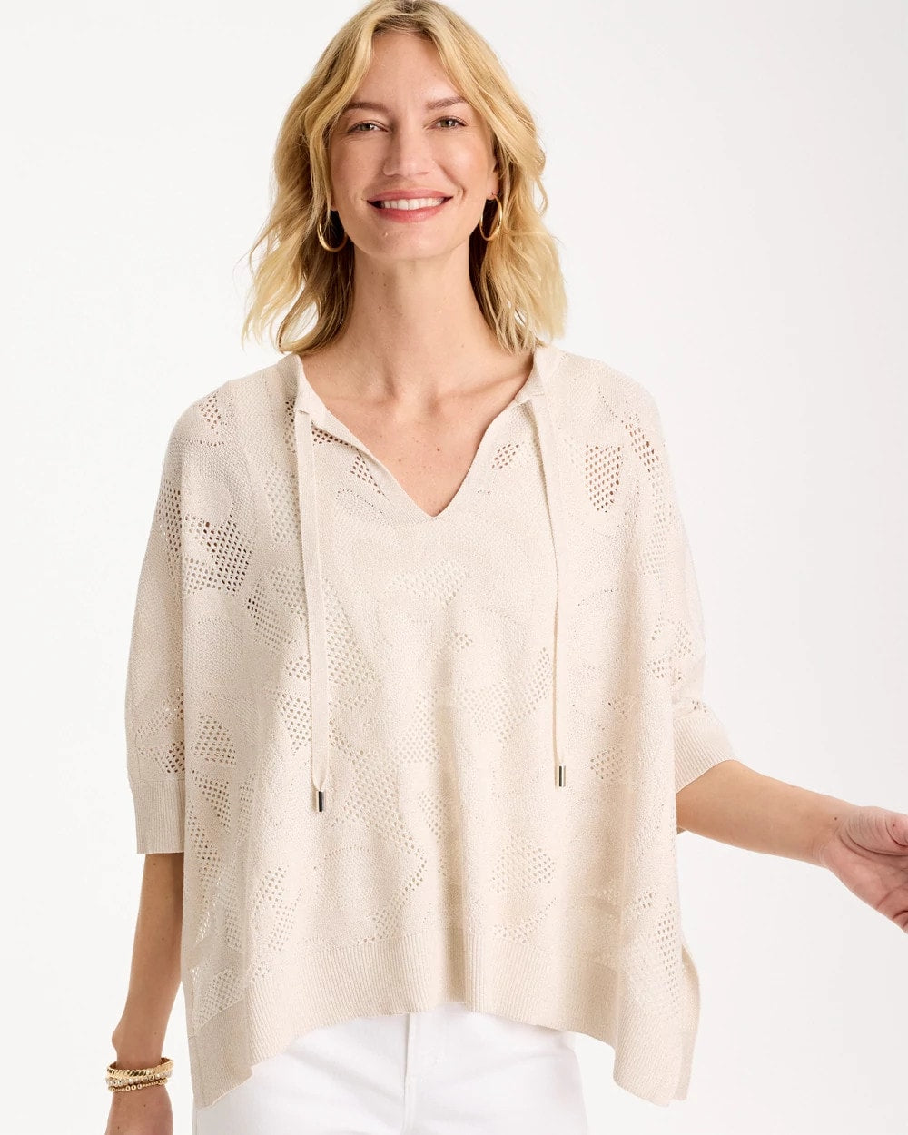 Chico's US - Crochet Lace Notch Neck Poncho