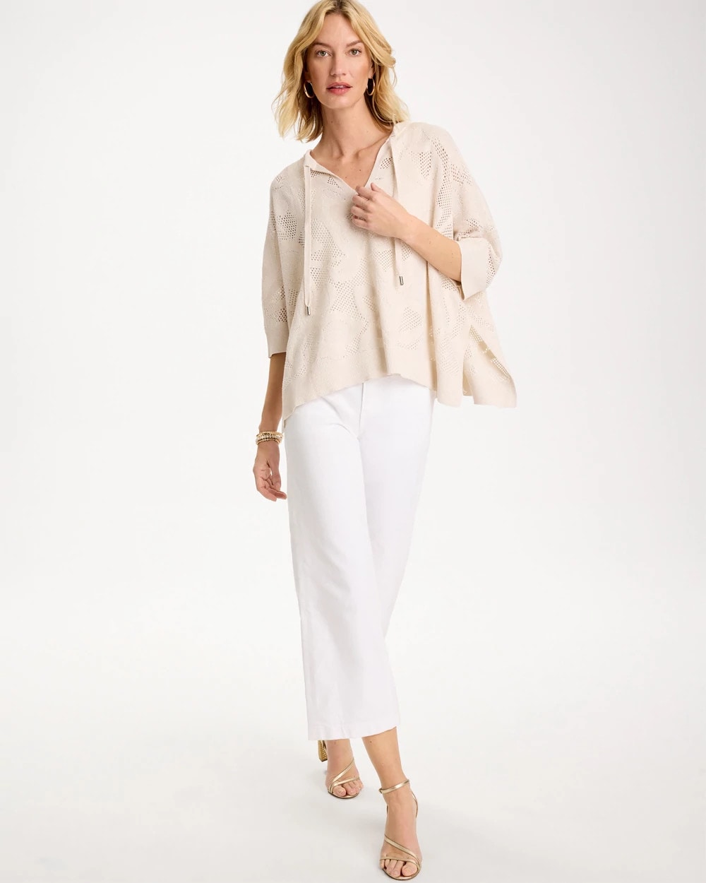 Chico's US - Crochet Lace Notch Neck Poncho