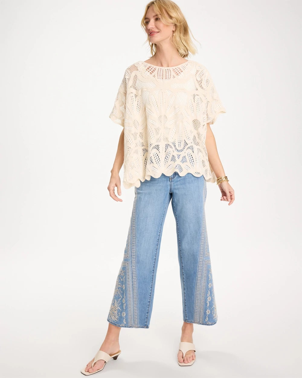 Chico's / Woven Cotton-Blend Crochet Lace Poncho