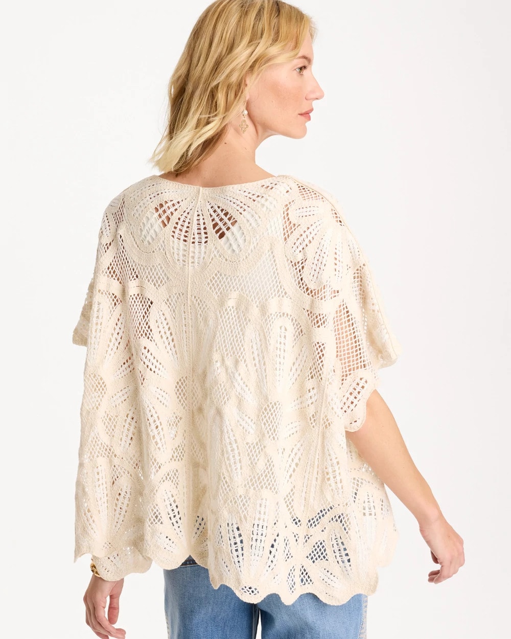 Chico's / Woven Cotton-Blend Crochet Lace Poncho