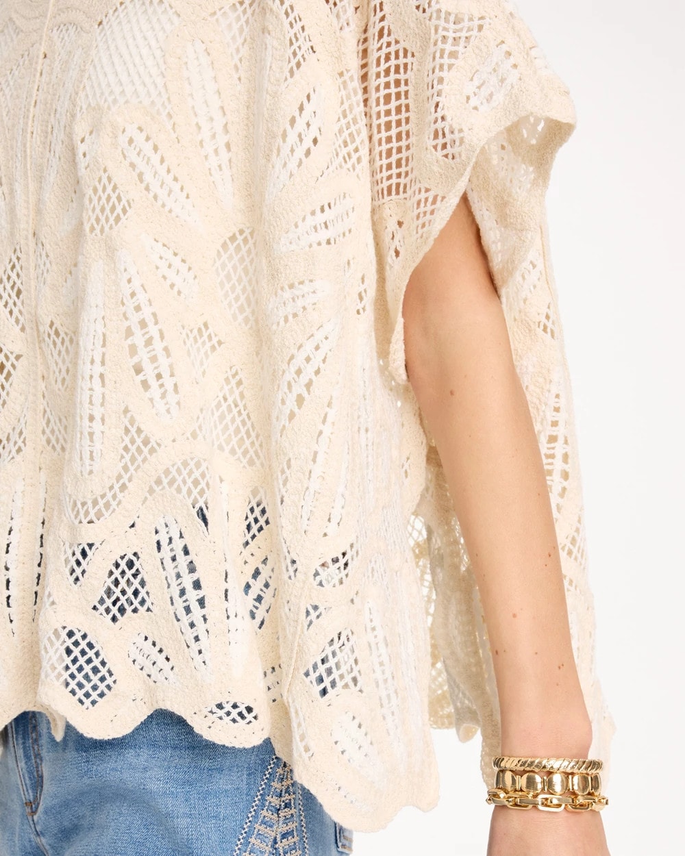 Chico's / Woven Cotton-Blend Crochet Lace Poncho