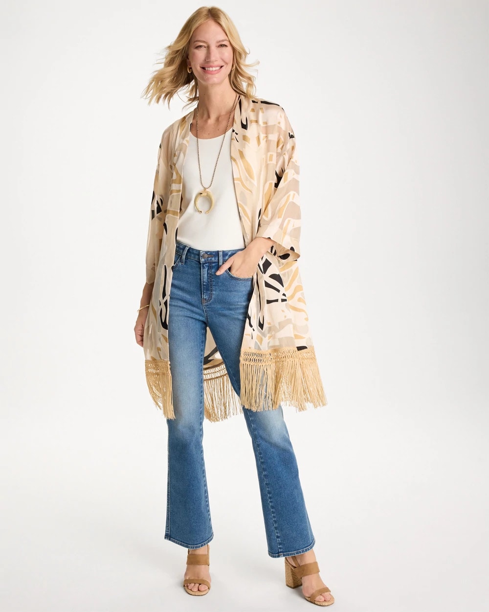 Chico's On Sale - Woven Long Fringed Kimono