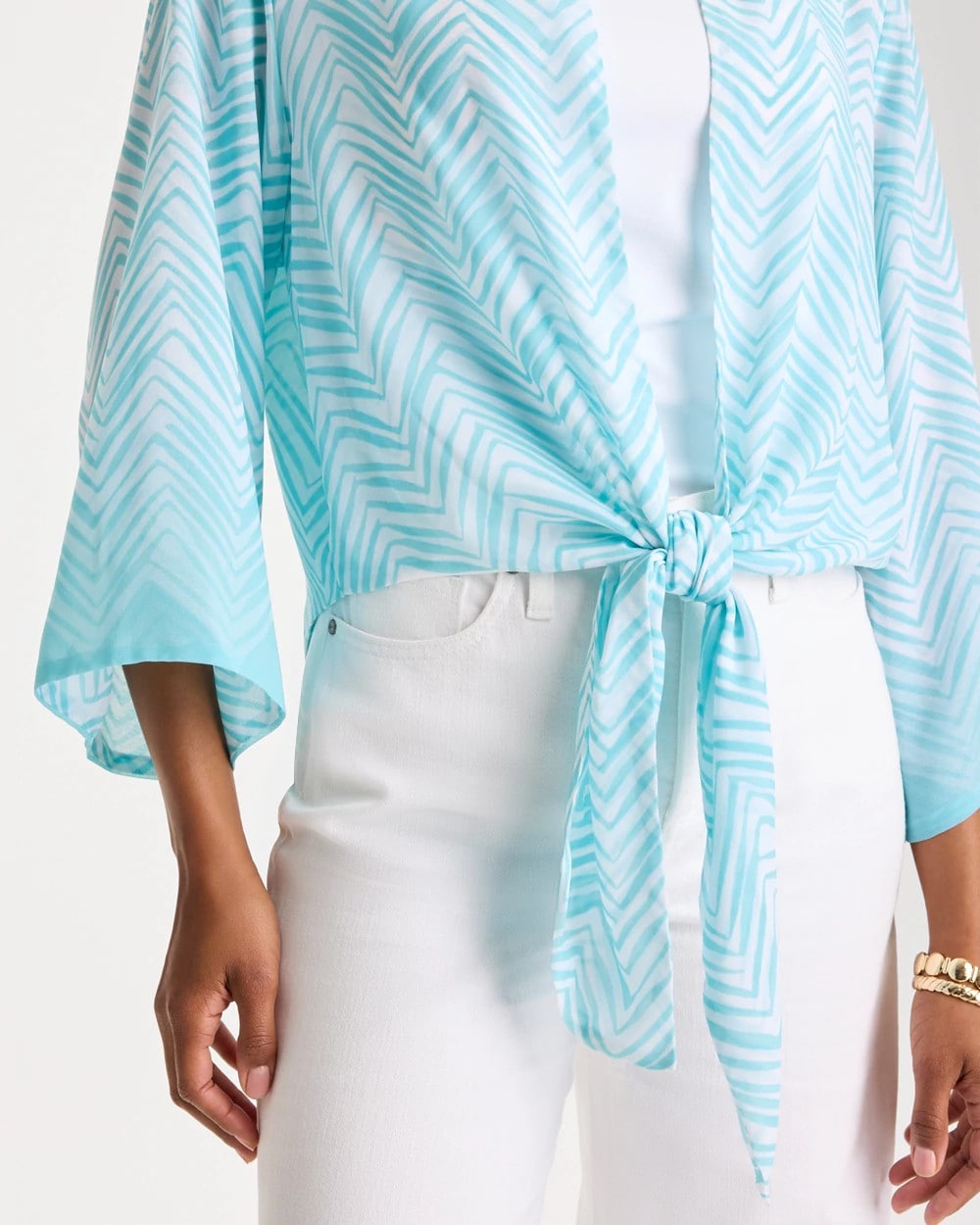 Chico's / Georgette Tie-Front Chevron Kimono