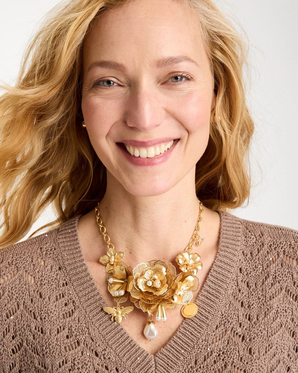 Chico's For Sale - Chico’s Originals Filigree Flower Bib Necklace