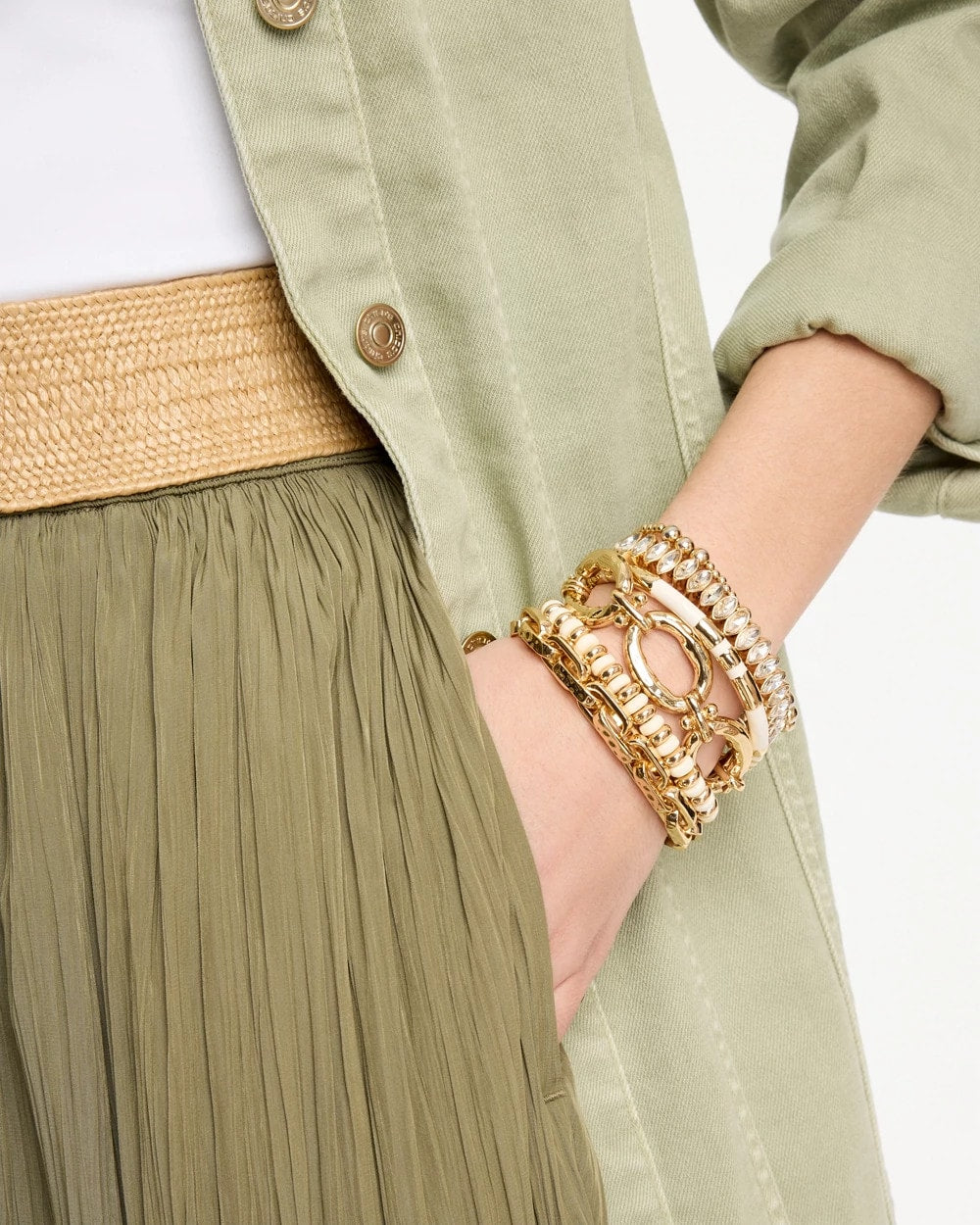Chico's White Gold Slice Stretch Bracelet