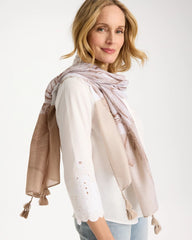 Chico's Discount - Neutral Floral Tassel Oblong Scarf