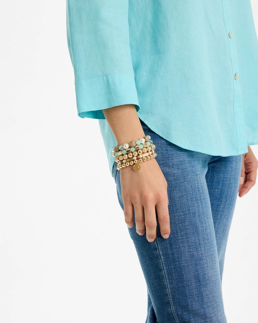 Chico's For Sale - Aqua Stretch Set of Five Beaded Bracelets