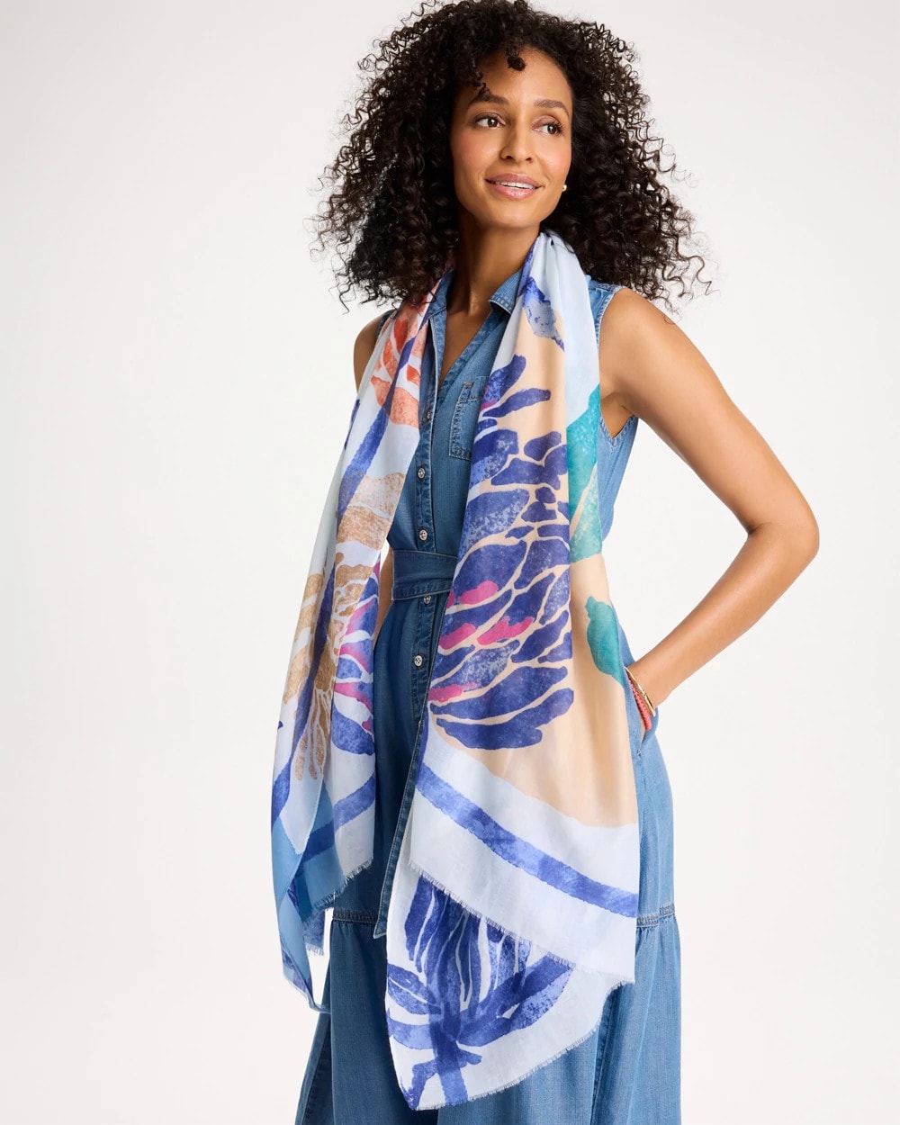 Chico's US - Coral Motif Oblong Scarf