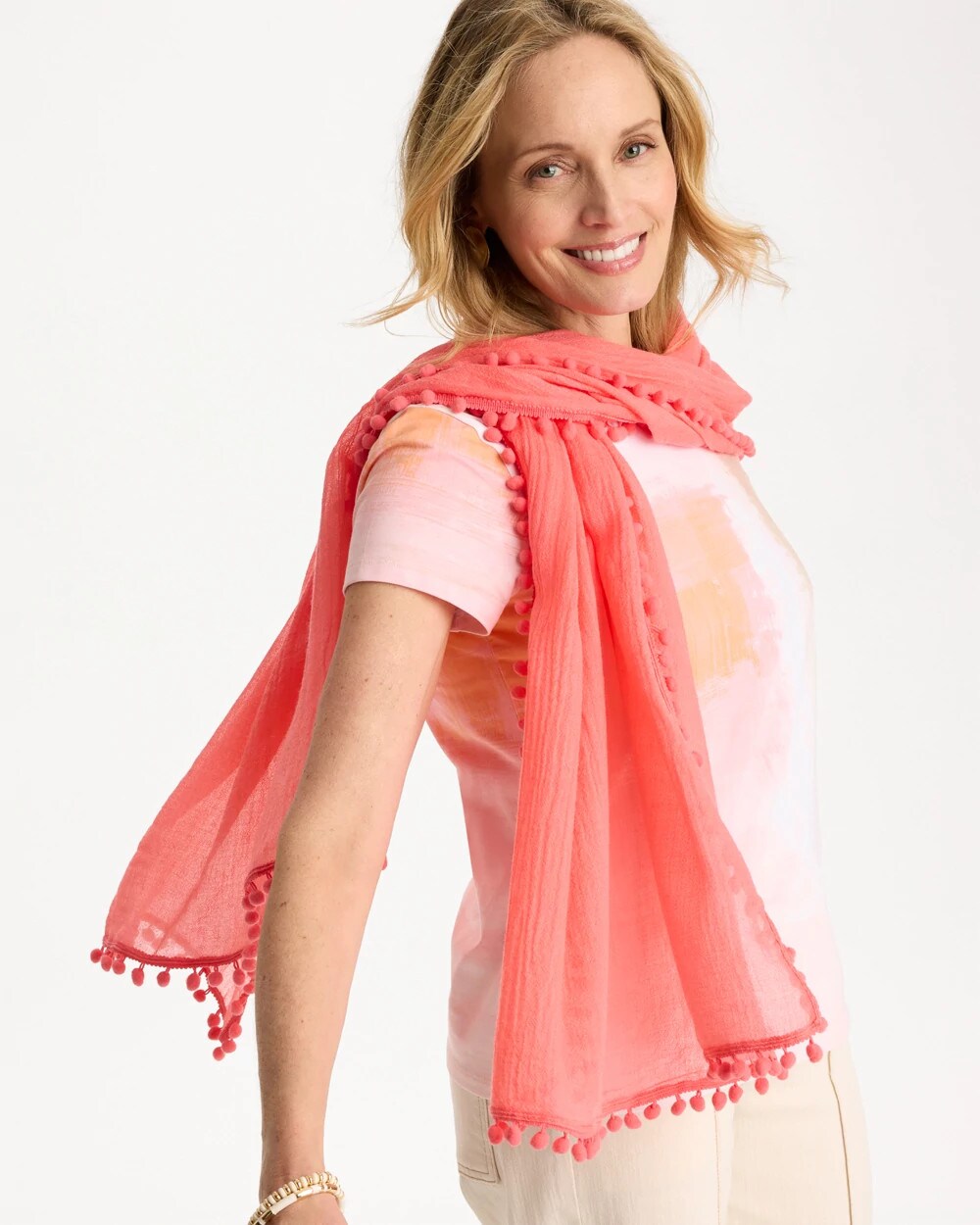 Chico's / Pom Pom Oblong Scarf