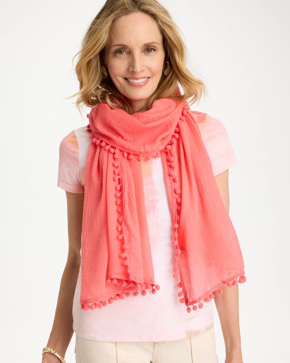 Chico's / Pom Pom Oblong Scarf