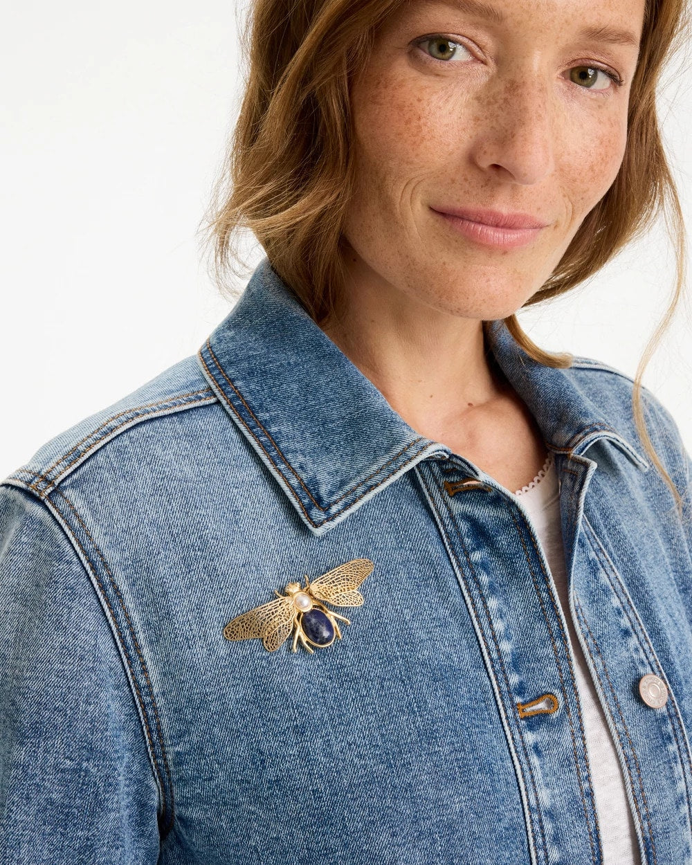 Chico's Discount - Sodalite Stone Pearl Bee Brooch