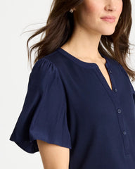 Chico's / Rib Knit Woven Flutter Sleeve Tee