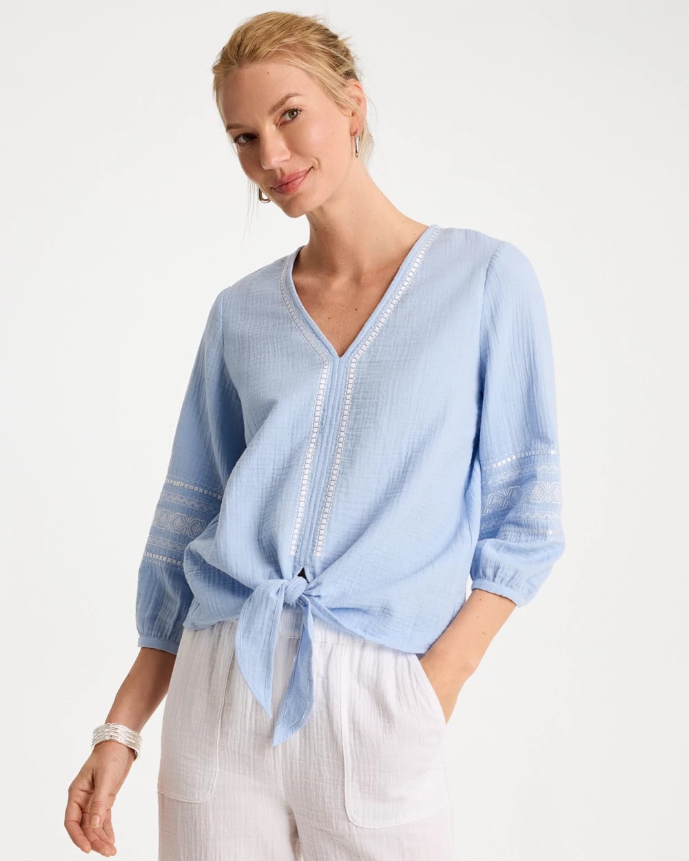 Chico's For Sale - Cotton Gauze Tie-Front Blouse