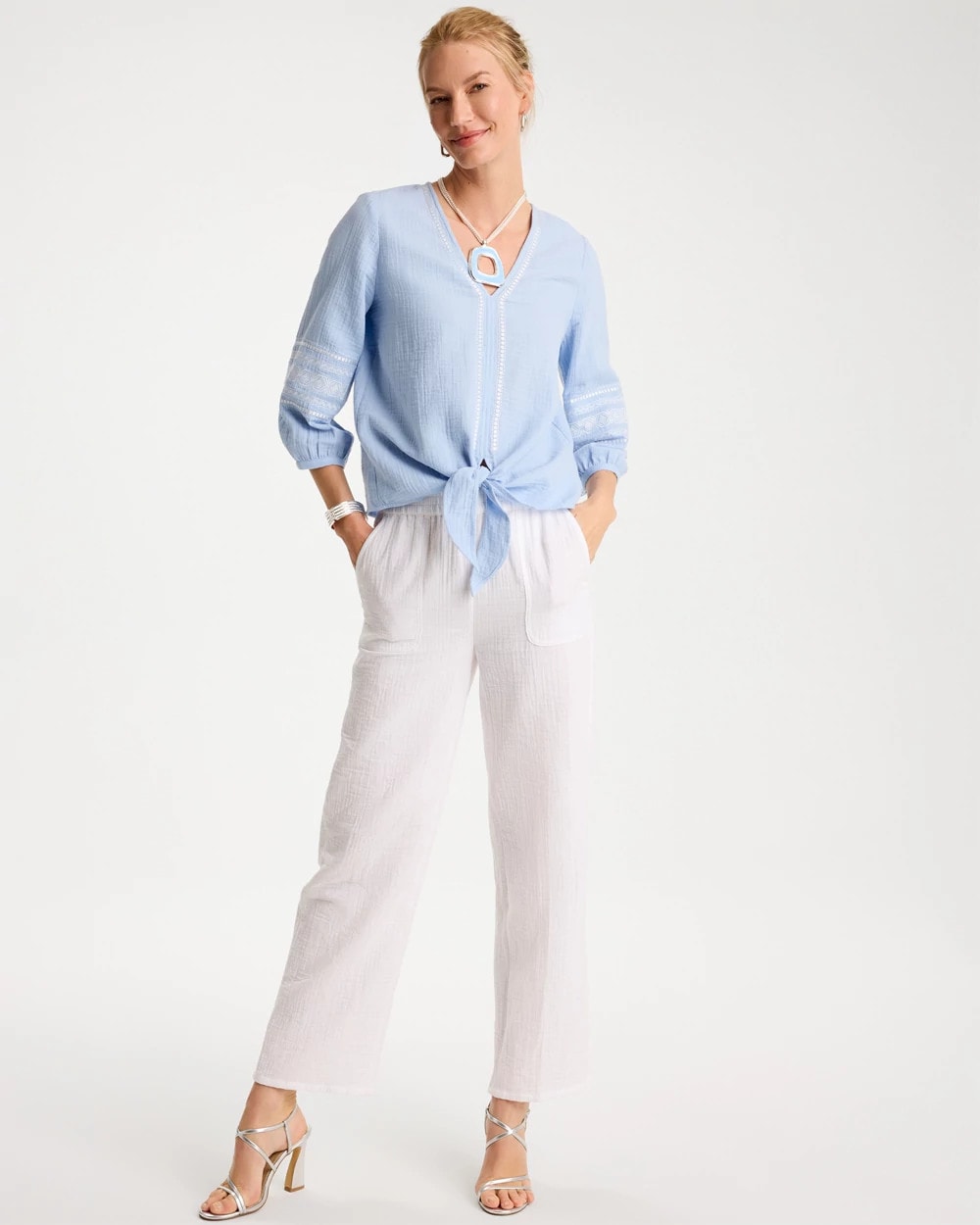 Chico's For Sale - Cotton Gauze Tie-Front Blouse