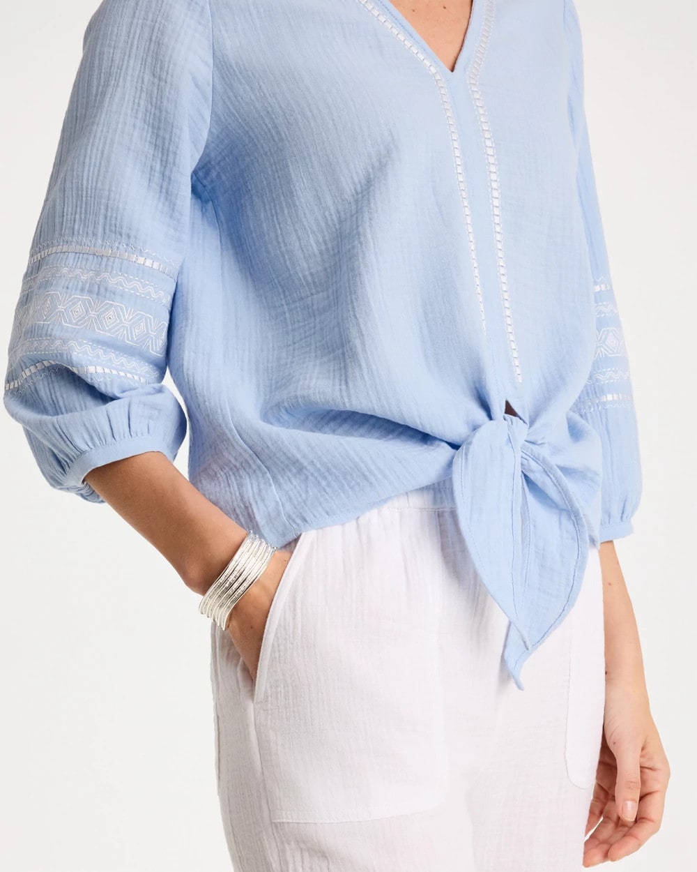 Chico's For Sale - Cotton Gauze Tie-Front Blouse